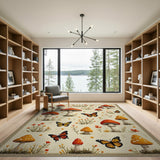 Whimsical Mushroom Meadow Butterfly Area Rug