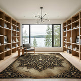 Ornate Gold Mandala Distressed Area Rug