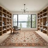Ivory Persian Floral Area Rug with Orange Navy