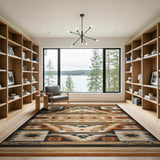 Washable Southwestern Geometric Tribal Low Pile Area Rug - Brown and Beige