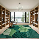 Vibrant Teal Green Leaf Abstract Area Rug