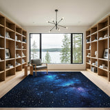 Washable Deep Blue Galaxy Area Rug - Low Pile & Non-Slip Space Design