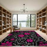 Vibrant Pink Floral Line Art Area Rug
