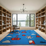 Cute Cartoon Cats Sea Adventure Blue Rug