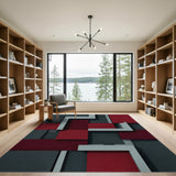 Grey and Red Geometric Area Rug