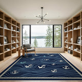 Navy Nautical Anchors Ocean Waves Rug