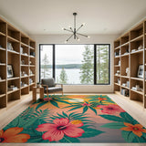 Hibiscus Sunset Palm Coastal Area Rug