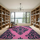 Pink Teal Damask Floral Area Rug