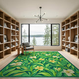 Lush Green Floral Leaves Area Rug