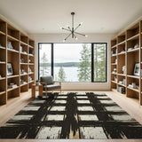 Distressed Black White Grid Area Rug