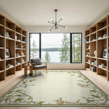Floral Vine Border Beige Area Rug