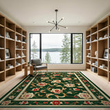 Elegant Green Peony Floral Area Rug