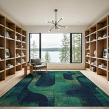 Teal Navy Abstract Curved Area Rug