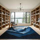 Layered Blue Mountain Peaks Abstract Rug
