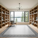 Ornate Black White Geometric Border Area Rug