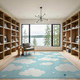 Dreamy Clouds Stars Rain Kids Area Rug