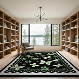 Vintage Green Butterfly Floral Area Rug