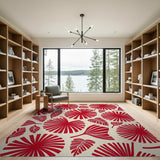 Bold Red Palm Frond Leaf Area Rug