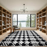 Black and White Bold Black White Houndstooth Geometric Rug