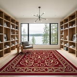 Ornate Red Persian Area Rug with Gold Scrolls