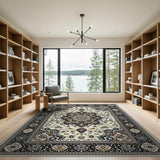 Multi-color and Patterns Navy Ivory Traditional Persian Medallion Rug
