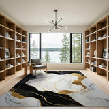 Luxury Black Gold Marble Abstract Area Rug