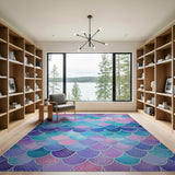 Mermaid Scales Area Rug in Vibrant Purple Pink Teal