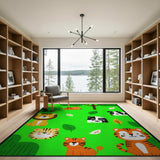 Playful Cartoon Jungle Animals Kids Rug