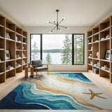 Starfish Ocean Waves Coastal Beach Area Rug