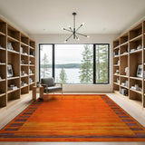 Vibrant Orange Stripe Rug with Brown Geometric Borders