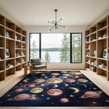 Cosmic Pink Moons Saturn Stars Area Rug