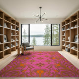 Vibrant Pink Orange Floral Swirl Area Rug