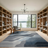 Abstract Blue Grey Wave Area Rug
