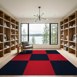 Navy Red Checkered Geometric Area Rug