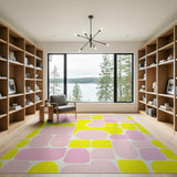 Vibrant Pixelated Pink Yellow Geometric Area Rug