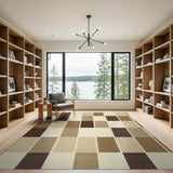 Tan Brown Geometric Woven Block Area Rug