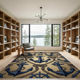 Nautical Navy Anchor Rope Pattern Area Rug