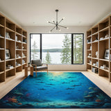 ODIKA Washable Shark Ocean World Area Rug - Non-Slip Low Pile Kids Room Decor