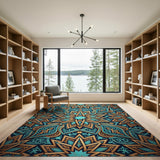 Teal and Gold Intricate Geometric Area Rug