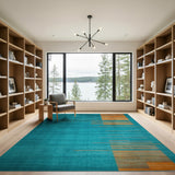 Teal Orange Geometric Stripe Area Rug