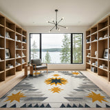 Southwestern Starburst Area Rug in Navy Grey Yellow