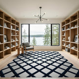 Black White Lattice Geometric Area Rug