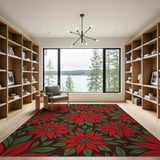 Floral Vintage Red Poinsettia Floral Area Rug