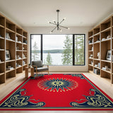 Red Starburst Medallion Area Rug with Ornate Borders