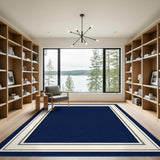 Navy Blue Double Border Area Rug