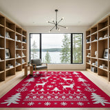 Red Festive Red Reindeer Christmas Tree Silhouette Rug