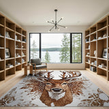 Majestic Deer Head with Antlers and Leaves Rug