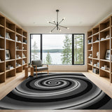 Geometric Modern Hypnotic Spiral Black White Area Rug