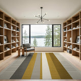 Modern Vertical Striped Grey Beige Mustard Area Rug