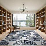 ODIKA Navy Blue Abstract Fan Washable Rug - Low Pile Non-Slip Area Rug